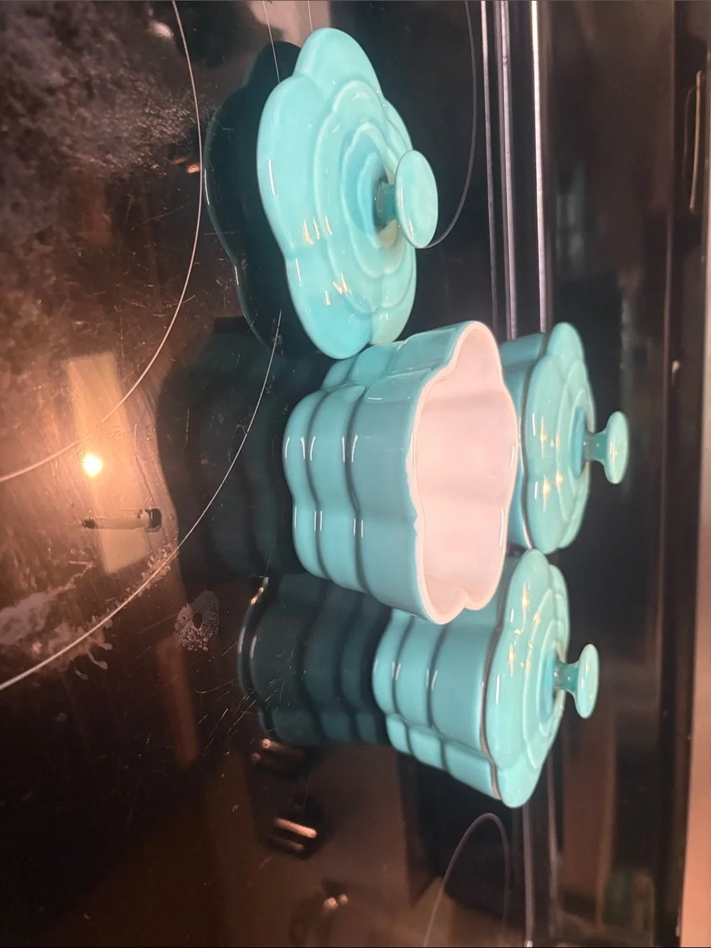 Pier 1 Light Blue Flower-Top Ceramic Trinket Pots - Set of 3